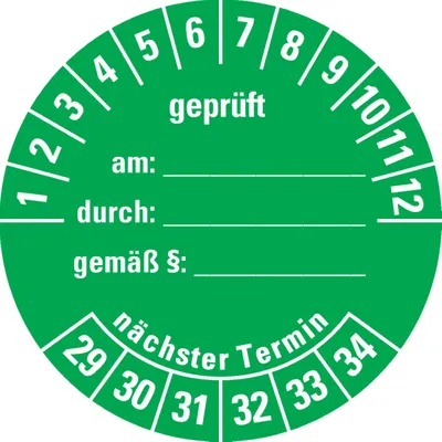 Produktbild von Dreifke® Prüfplakette  am: durch: ..29-34, grün, Dokumentenfolie, Ø 40...
