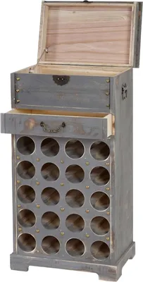 Produktbild von Weinregal mit Schublade und Truhe Flaschenregal für 20 Flaschen HxBxT 94x48x31cm Shabby-Look, Vintage Grau Küche Esszimmer Keller Wohnzimmer Flur Büro Deko rustikal Weinschrank Weinständer