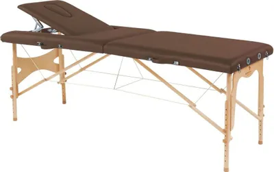 Produktbild von Behandlungsliege, Massageliege, Liege klappbar, mobil, Höhe 57-85 cm, aus Holz, Farbe:62 braun