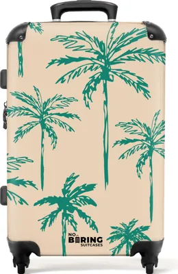 Produktbild von NoBoringSuitcases.com Hartschalen Koffer Mittelgroß 67x43x25 cm, 72L, Sommerdruck für Männer: Beige mit grünem Palmenaufdruck, Reisekoffer mit 4 Rollen