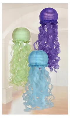 Produktbild von 3 Papier-Lampions Quallen Meerjungfrauen-Traum 24 cm blau lila grün -