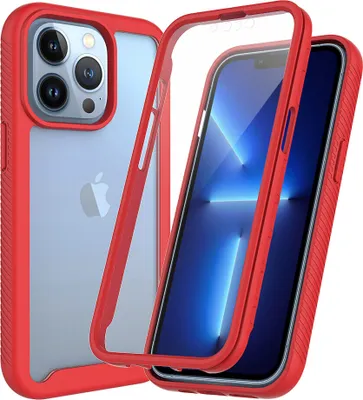 Produktbild von iPhone 13 Pro Max Hülle, Bumper mit Eingebautem Displayschutz Komplettschutz Schutzhülle für iPhone 13 Pro Max Rot