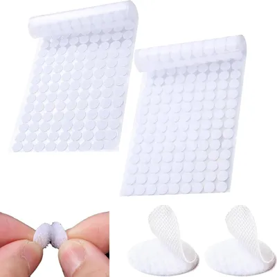 Produktbild von Klett Klebepunkte 10mm, 100 Stück Klettpunkte Selbstklebend, Rund Doppelseitig Klebende Klettverschluss, Rund Klettband Klettstreifen für Schule Lernmaterial, Weihnachtskarten, Klettmappen, Weiß