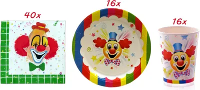 Produktbild von Clown Kindergeburtstags-Set (36-teilig) 2 Sets