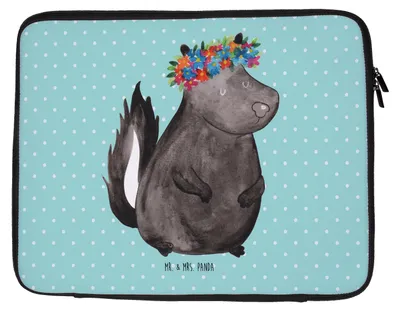 Produktbild von Mr. & Mrs. Panda Laptop Hülle Stinktier Mädchen 33 x 42 cm - Türkis Pastell - Geschenk, Laptophülle, Laptoptasche, Stinker, Namaste, Sleeve, Tasche, Wildtier, Yoga
