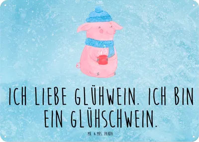 Produktbild von Mr. & Mrs. Panda Wandbild Schwein Glühwein DIN A5 - Eisblau - Geschenk, Weihnachtsmarkt, tafel, wandtafel, Glühschwein, Weihnachten, Blechschild, Schild, Punsch