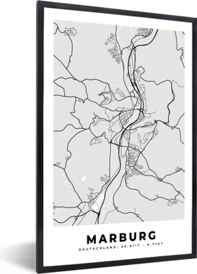 Produktbild von MuchoWow® Gerahmtes Poster Stadtplan - Karte - Marburg - Deutschland 20x30 cm - Poster mit Schwarzem Bilderrahmen Wandposter Rahmen Foto Bilder - Drucken - Bilder Poster im Rahmen