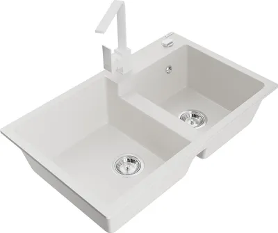 Image de Mexen Tomas évier en granit 2 cuves avec mitigeur Rita, blanc - 6516-20-670300-20