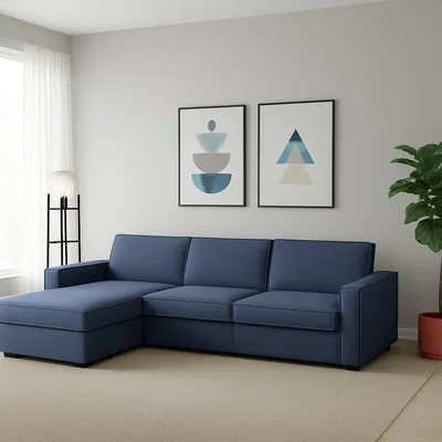 Immagine prodotto di Talamo Italia Divano Fisso con Penisola Sodalite 95x260 cm blu blu, Sfoderabile Penisola Contenitore, Sfoderabile, Trasformabile in Letto