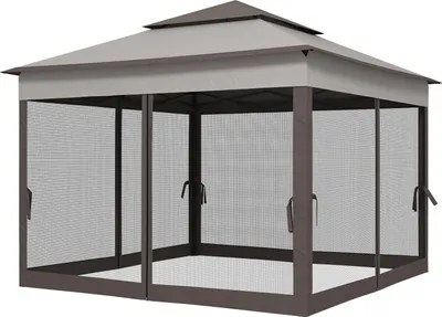 Produktbild von Faltpavillon Gartenzelt mit Seitenwänden Pop-up-Zelt 3,25 x 3,25 x 2,65 m in Hellgrau für Gartenpartys & Veranstaltungen
