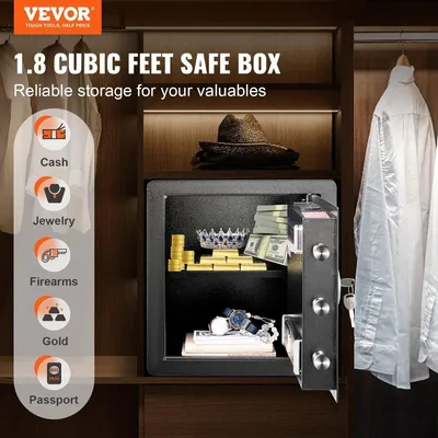 Image de Coffre-fort, coffre-fort domestique de 1,8 pied cube, coffre-fort de sécurité en acier avec clavier numérique et 2 clés, coffre-fort d'armoire avec sac ignifuge, protège l'argent liquide, l'or, les bijoux, les documents pour la maison, l'hôtel, 15,8 x 13 x 16,9 pouces