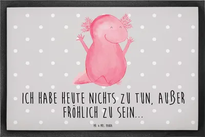 Produktbild von Mr. & Mrs. Panda Fußabtreter Axolotl Hurra 40 x 60 cm - Grau Pastell - Geschenk, Bodenvorleger, Eingangsmatte, Fussmatte, Motivation, Schmutzmatte, Schmutzfangmatte