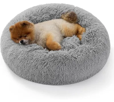 Produktbild von Katzenbett waschbar Ø 60 cm Katzenschlafplatz für Katzen und kleine Hunde, plüsch Katzenkissen rund, Hellgrau 60 x 60 x 14 cm