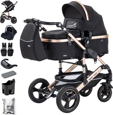 Produktbild von Daliya® BAMBIMO 3in1 Kinderwagen mit i-Size Babyschale, Gummi-Rädern & Aluminiumrahmen, Travel-System mit 2in1-Babywanne/Sportsitz, Kombi-Kinderwagen