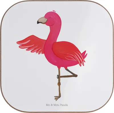 Produktbild von Mr. & Mrs. Panda Untersetzer für Gläser Flamingo Yoga - Weiß - Geschenk, Vogel, Yogi, Urlaub, Tischuntersetzer, Namaste, Coaster, Tassenuntersetzer, gläseruntersetzer