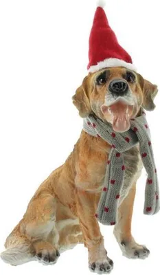 Produktbild von Deko Statue Golden Retriver mit Weihnachtsmütze