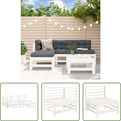 Produktbild von The Living Store 5-tlg. Garten-Lounge-Set Weiß Massivholz Kiefer