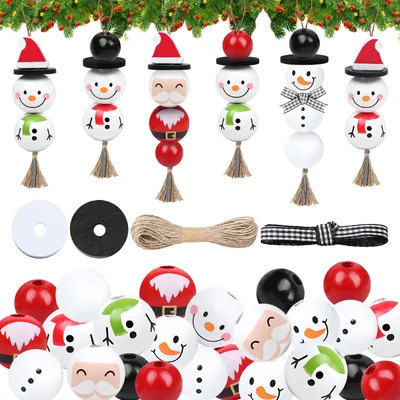 122 Holzperlen-Set Schneemann DIY Weihnachtsdekoration