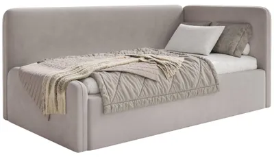Image de Selsey Fanko – Lit pour adolescent 90 x 200 cm avec tête de lit à droite, velours, gris-beige