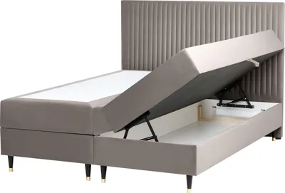 Produktbild von BELIANI Boxspringbett Taupe Samtstoff 160 x 200 cm mit Bettkasten Hochklappbar Hohes Kopfteil Matratzen Modern Glamour Schlafzimmer Möbel