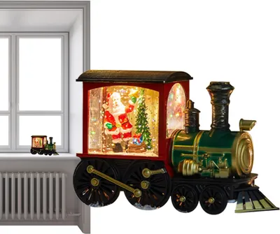 Produktbild von Funkelnde Weihnachtslaterne als Zug mit Schneeflockendesign, Dekorationsobjekt mit Lichtern und Weihnachtsmannzug für Tischdekorationen, Schaufenster und Bühnenrequisiten