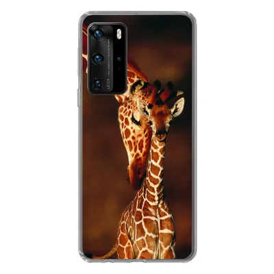 Produktbild von MuchoWow® Handyhülle Schutzhülle Hülle für Huawei P40 Pro Giraffe - Kalb - Porträt Silikon Softcase Handy Hülle - Schutz