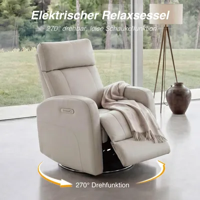 Produktbild von CHITA Elektrischer Relaxsessel Fernsehsessel, 270° Drehung, 90°-135° verstellbar, USB, Lendenstütze, bis 159 kg, Hellgrau