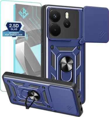 Produktbild von Armor Handyhülle für Xiaomi Redmi Note 14 mit 9H Displayglas Displayschutz Kameraschutz Handy Panzer Case Cover Schutzhülle Outdoor Farbe: Blau