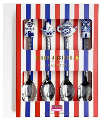 Produktbild von Set aus 4 Teelöffeln – Delfts Blond Design – Niederländische Motive als Geschenkidee – Tee- und Kaffeezubehör