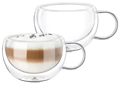 Doppelwandige Thermogläser mit Henkel, 2er-Set, 400 ml, Kaffee- und Teegläser