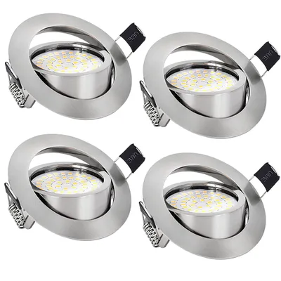 Four silver LED recessed spotlights are arranged in a grid on a white background.