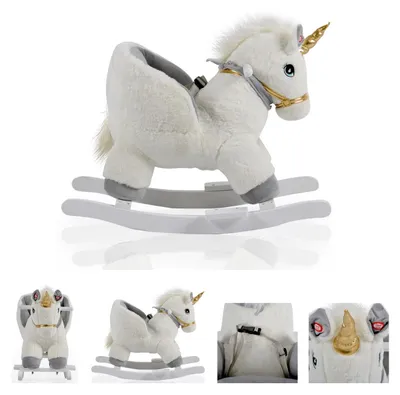 Produktbild von Moni Plüsch Einhorn Schaukeltier Moon WJ-6188, Handgriffe aus Holz Musikfunktion