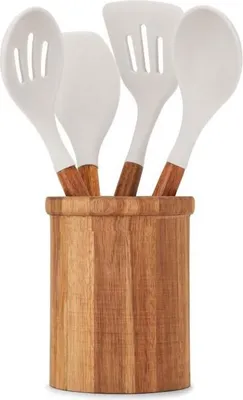 Immagine prodotto di Set di utensili da cucina con pentola, 4 pezzi, LIVOO MES153G, legno di acacia silicone, 31 cm, pentola 15 x 12 cm