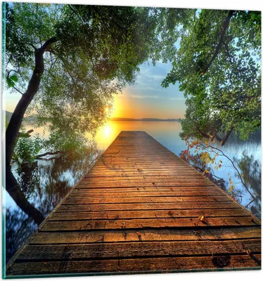 Produktbild von Bilder auf glas - Brücke See - 30x30cm - Glasbilder - Wandbilder - Bilder - Kunstdruck - zum Aufhängen bereit - Wanddekoration aus Glas - Glas Bilder - Wandbild auf Glas - Einteilig - GAC30x30-3528