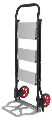 Zdjęcie produktu dla Składana wózek transportowy i drabinka 2 w 1 – aluminium – 3 stopnie – szerokie, antypoślizgowe stopnie – nośność 100 kg – przenośny