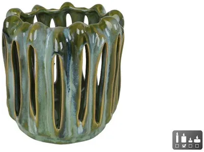 Produktbild von Windlicht Dekoration grün weiß Keramik 17x17x16,5cm Stimmungslicht