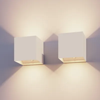 Produktbild von Calex Volterra Wandleuchte, für Außen & Innen, warmweißes Up & Down Licht, Akku aufladbar mit USB-C, kabellos, Bewegungsmelder, wasserdicht, Weiß, 2er Pack