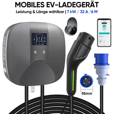 Produktbild von Junsun Wallbox EV-Ladegerät 7 Kw 6-32A 6M Typ2 Stecker Einphasig IP67 Wasserdicht App-Gesteuert