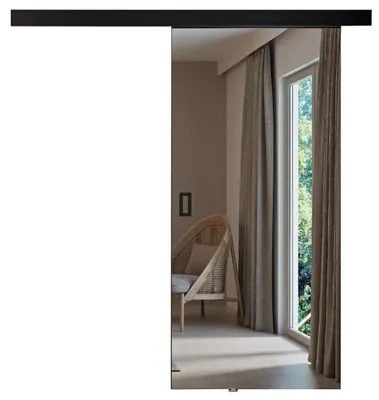 Produktbild von KIER FURNITURE Schiebetür Komplettset mit Spiegel MESTO Sliding Door, Raumteiler Schiebetür Schwarz 66x205x1,6 cm