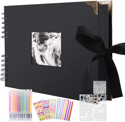 Produktbild von Fotoalbum Scrapbook DIY Set Schwarz 80 Seiten Einkleben Gästebuch Heirloom