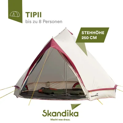 Produktbild von Skandika Tipi Comanche 400 Zelt Outdoor | Campingzelt, bis zu 8 Personen, eingenähter Zeltboden, mit/ohne Reißverschluss-System, Moskitonetz