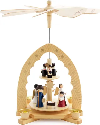 Productafbeelding van BRUBAKER, houten kerstpiramide met 2 verdiepingen - 30 cm - Kerststal met het kindje Jezus, Maria en Jozef, engelen en sterrenwijzen