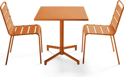 Produktbild von Set aus 70 cm Tisch und 2 Gartenstühlen aus Metall Karamell - Oviala Palavas