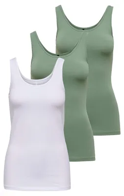 Produktbild von ONLY Damen Onllive Love Tank TOP JRS 3-Pack, White/+ 2 Chinois Green, XXL