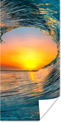 Produktbild von MuchoWow® Poster Sonnenuntergang - Wasser - Welle - Orange 75x150 cm - Dekoration für die Wände