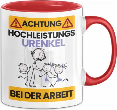 Produktbild von Urenkel Tasse Geschenk Lustiger Spruch Geschenkidee für Urenkel Achtung Hochleistungs Urenkel Bei Der Arbeit (Rot)