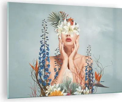 Produktbild von Bilder auf glas - Einteilig - Surreal Frau Blumen - 70x50cm - Glasbilder - Wandbilder - Bilder - zum Aufhängen bereit - Wanddekoration aus Glas - Glas Bilder - Wandbild auf Glas - GAA70x50-4818