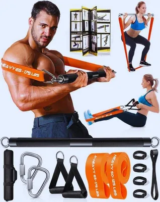 Productafbeelding van Famanu weerstandsband set, 500 lbs – Draagbare trainingsstang voor het hele lichaam, voor thuisgebruik - Inclusief trainingshandleiding