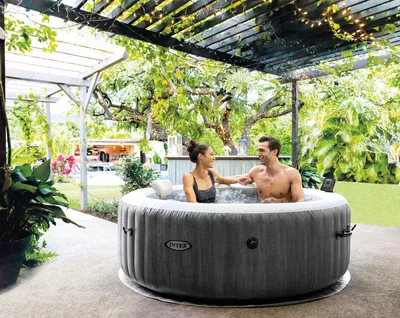 Produktbild von INTEX 28442 - Whirlpool - PureSPA Bubble Greywood Deluxe (rund, Ø216 außen/Ø165cm innen) x 71cm hoch