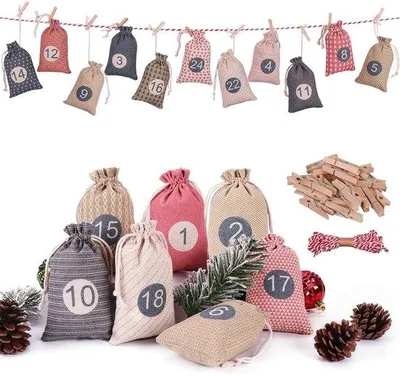 Produktbild von Adventskalender zum Selbstbefüllen – 24 Stück – Weihnachtssäckchen – Stoffbeutel – Weihnachtskalender – Kreatives Geschenk